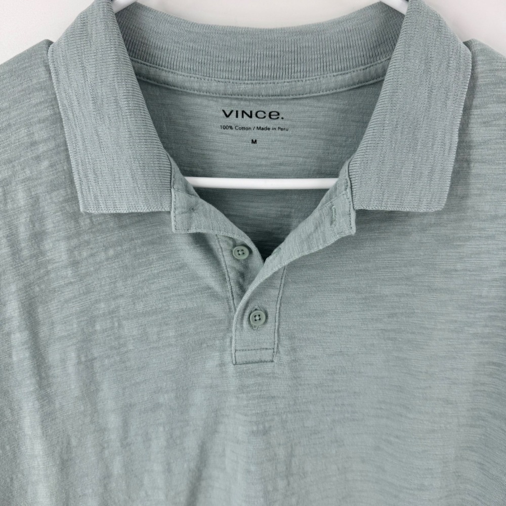 Vince Mens Sage Green Slub Cotton Short Sleeve Polo Shirt Size M Made in Peru - Picture 5 of 9